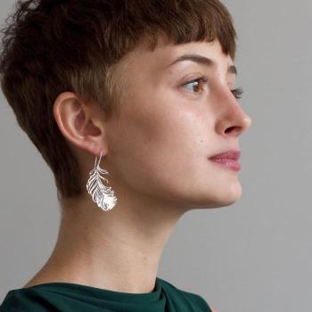 A.M. Peacock Feather Hook Earrings Gold