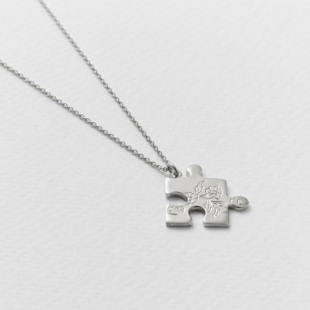 A.M. Floral Puzzle Piece Necklace Silver