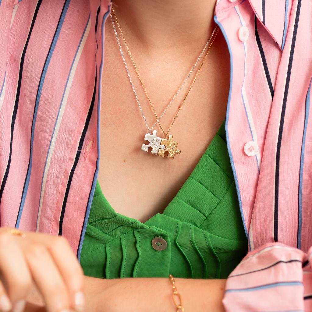 A.M. Floral Puzzle Piece Necklace Silver