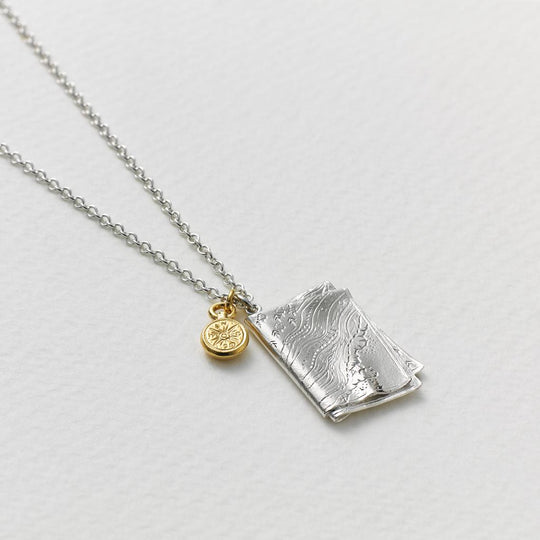A.M. Map and Compass Necklace, Silver with Gold Plated Details
