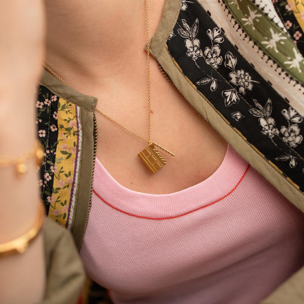 A.M. Going to the Movies Clapperboard Necklace Gold