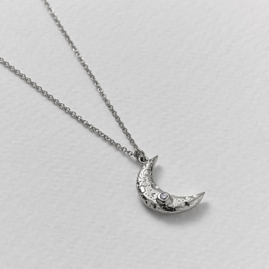 A.M. Stargazing Crescent Moon Necklace with Diamond Silver