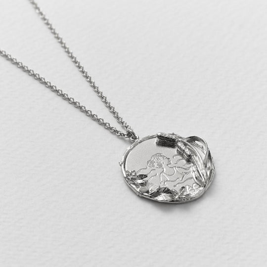 A.M. Wild Swimming Medallion Necklace with "Into the Wild" Engraving Silver