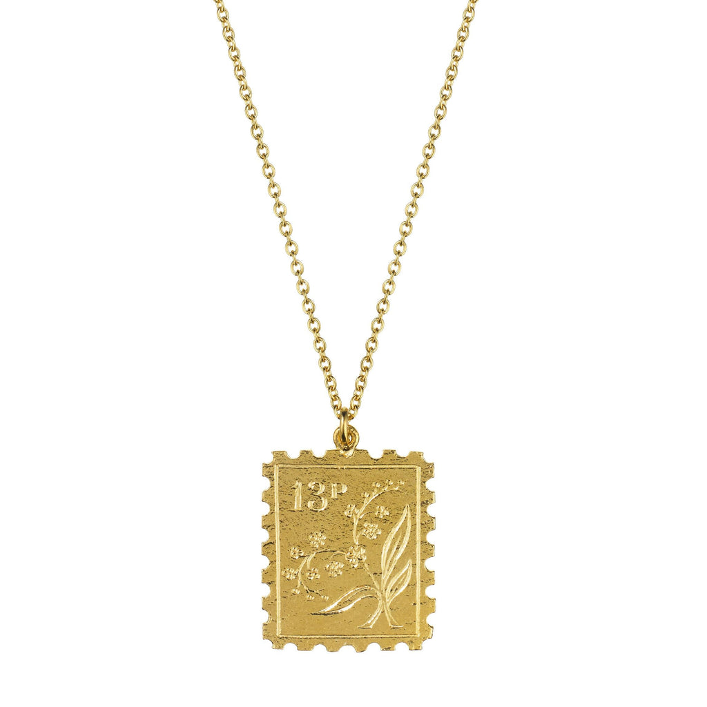 A.M. Floral Stamp Necklace Gold