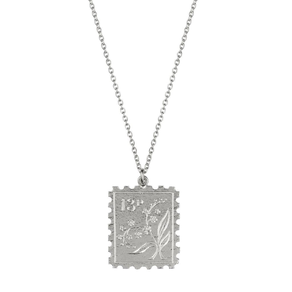 A.M. Floral Stamp Necklace Silver
