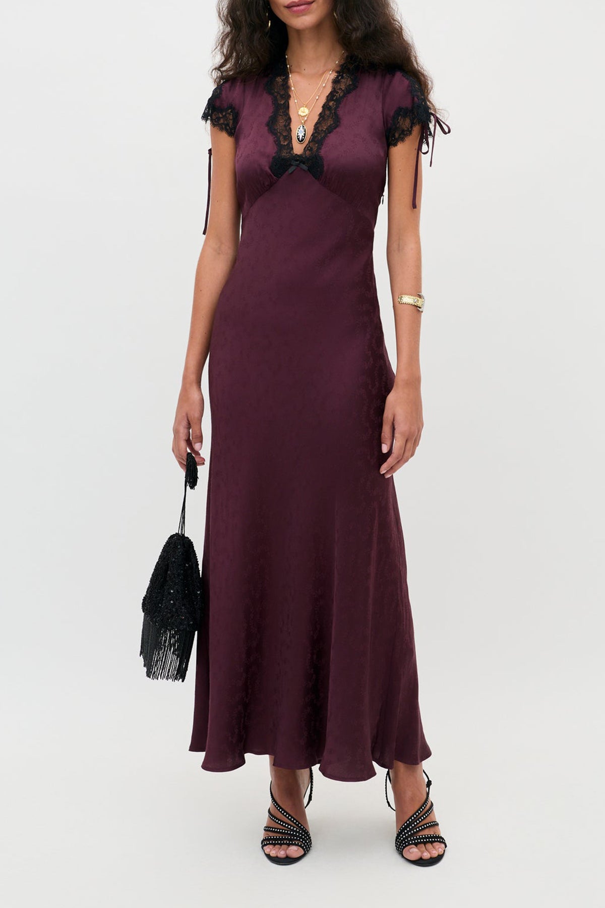 Fern Dress Floral Trail Jacquard Wine