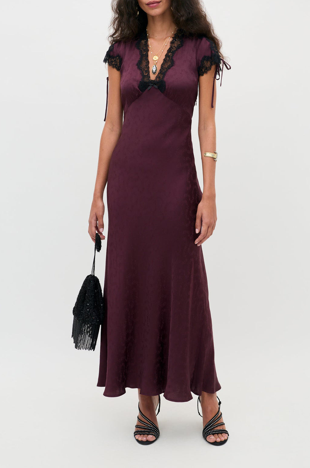 Fern Dress Floral Trail Jacquard Wine