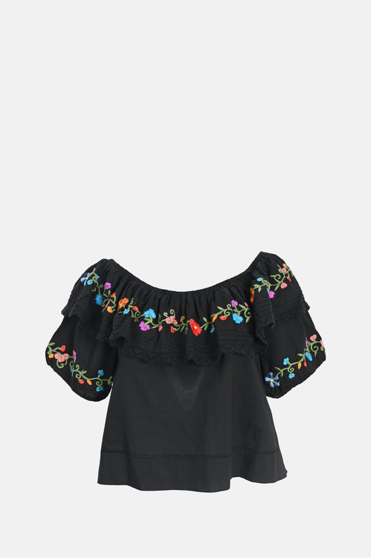 Lisette Top Ombre Floral Embroidery Black