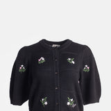 Rixo Minta Cardigan Summer Bud Embroidery Black.