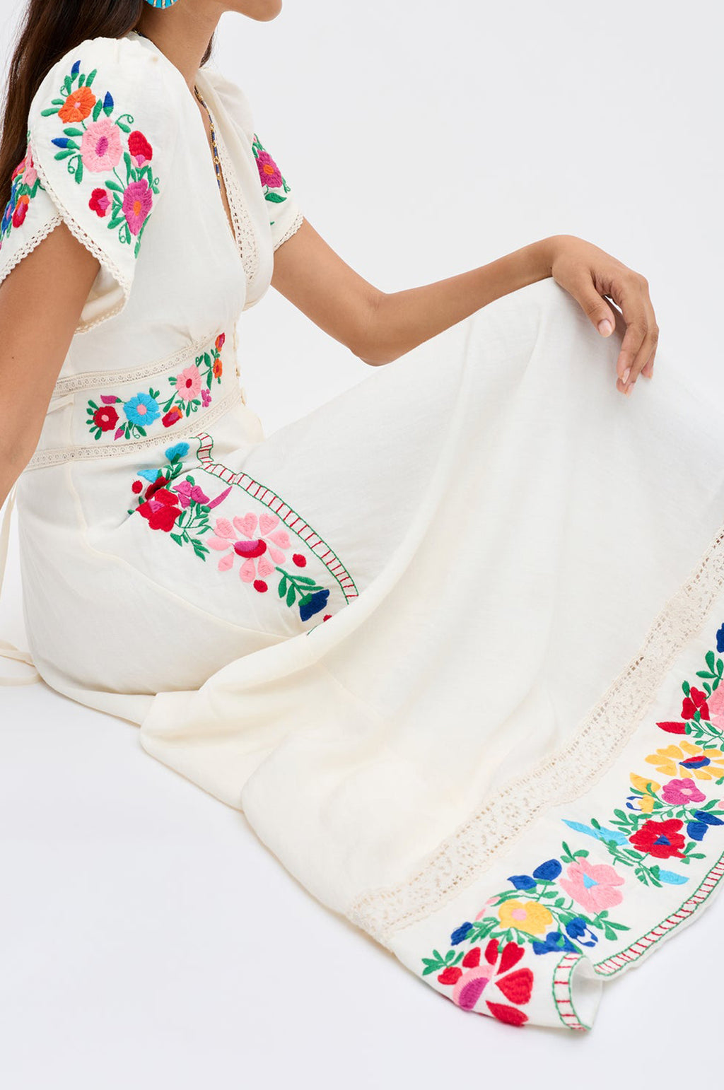 Novara Dress Anemone Embroidery Cream