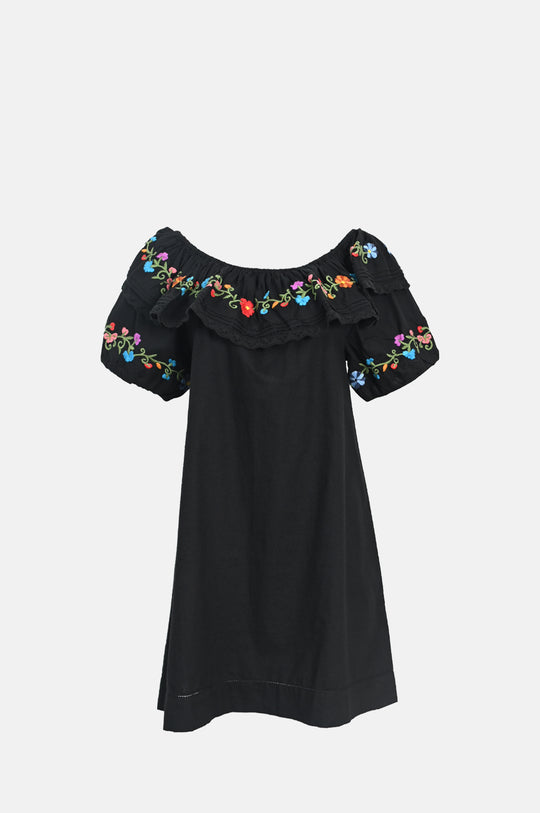 Saige Dress Ombre Floral Embroidery Black