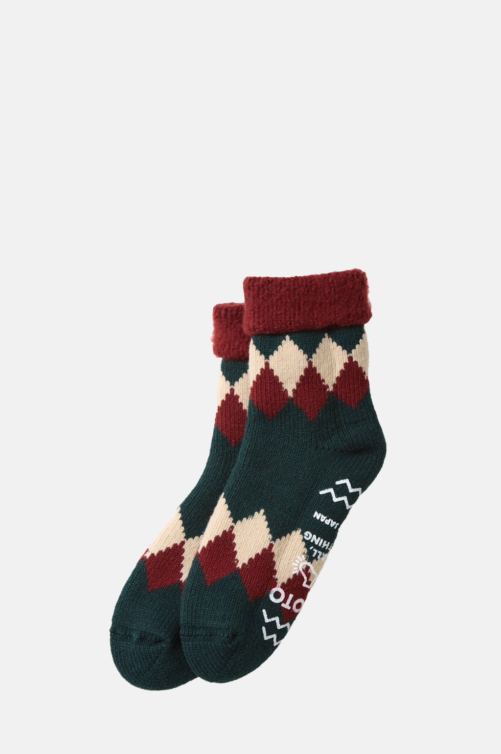 RoToTo Comfy Room Socks Diamond Dark Red and Dark Green.
