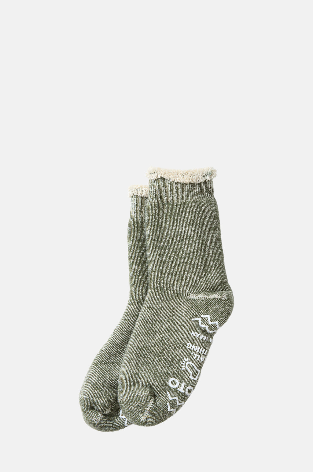 RoToTo Double Face Room Socks Shaggy Pile Moss Green.