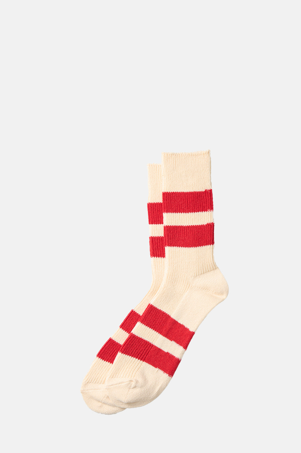 RoToTo Recycled Cotton Stripe Socks Ecru Red.