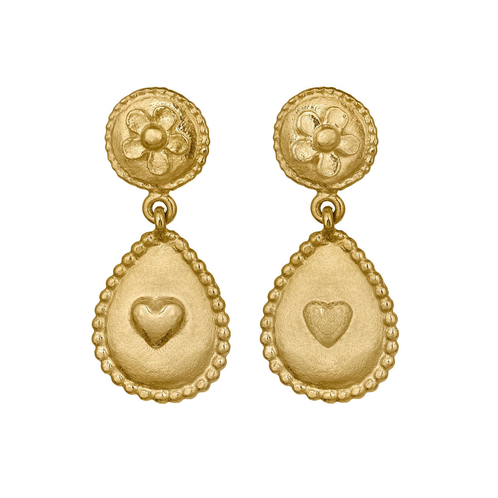 A.M. Love of Nature Heart & Flower Drop Earrings Gold