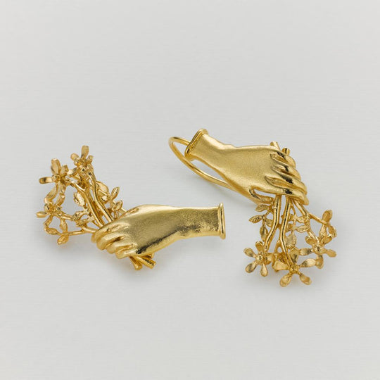 A.M. Asymmetric Gift of Flowers Bouquet Drop Earrings Gold