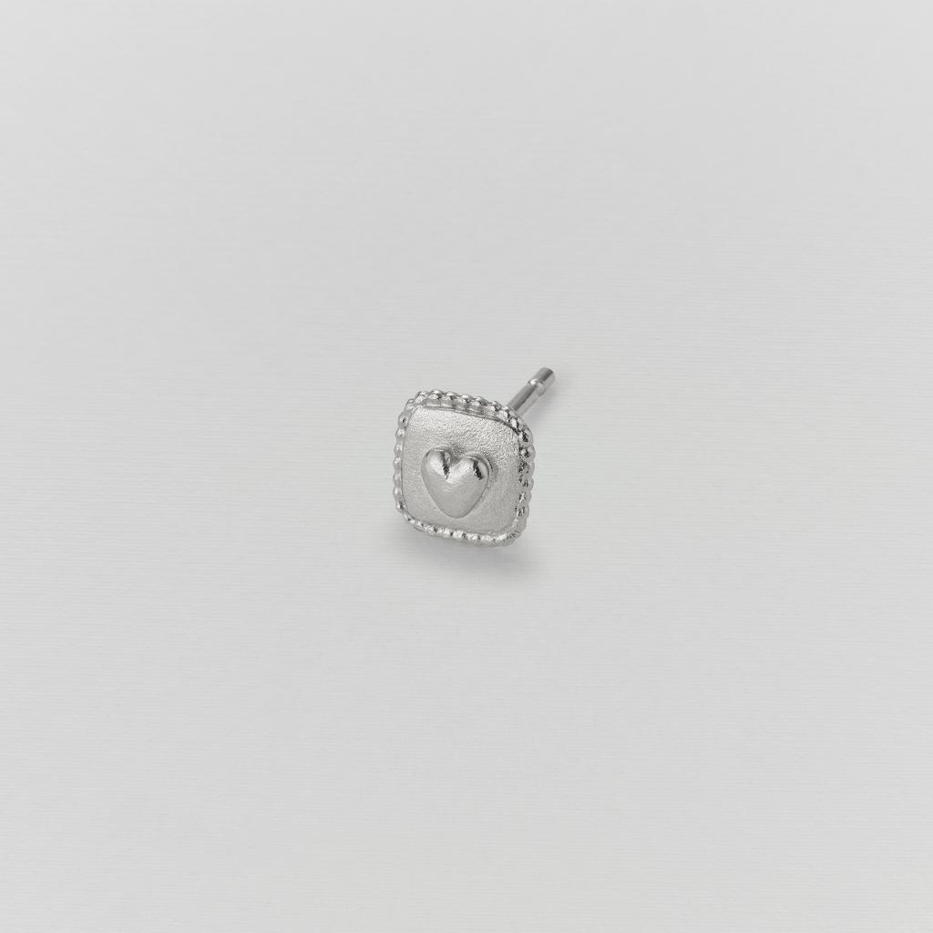A.M. Square Ex-voto Heart Single Stud Earring Silver