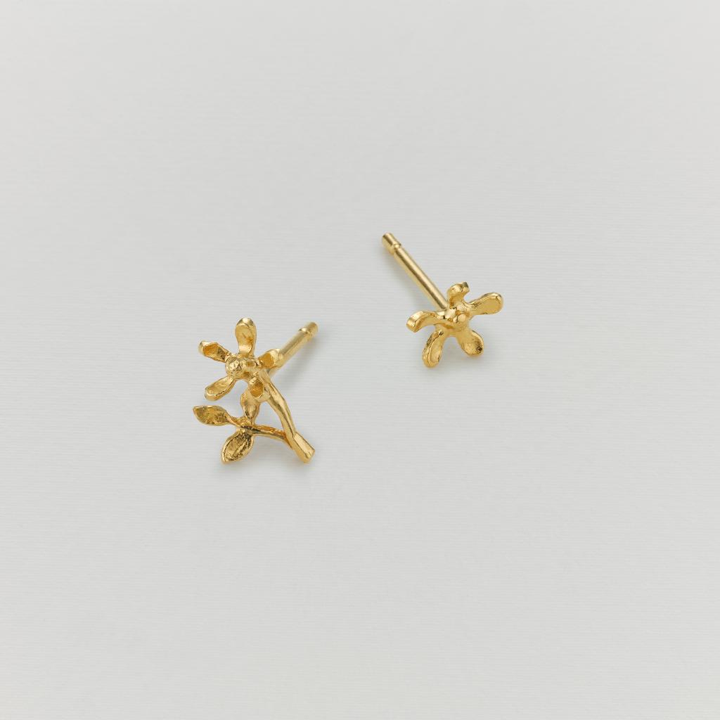 A.M. Asymmetric Growing Flower Stud Earrings Gold