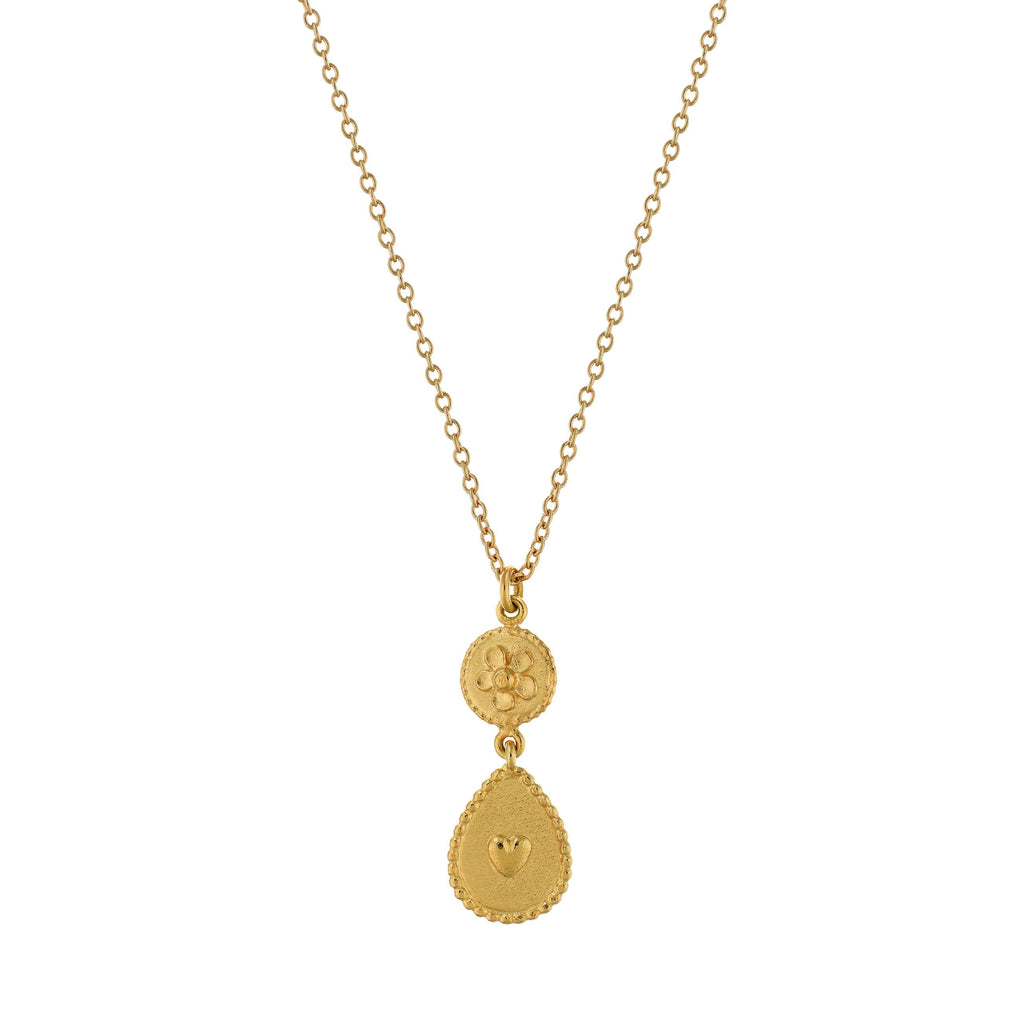 A.M. Love of Nature Heart & Flower Drop Necklace Gold