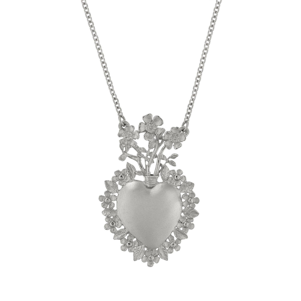 A.M. Floral Sacred Heart Necklace Silver