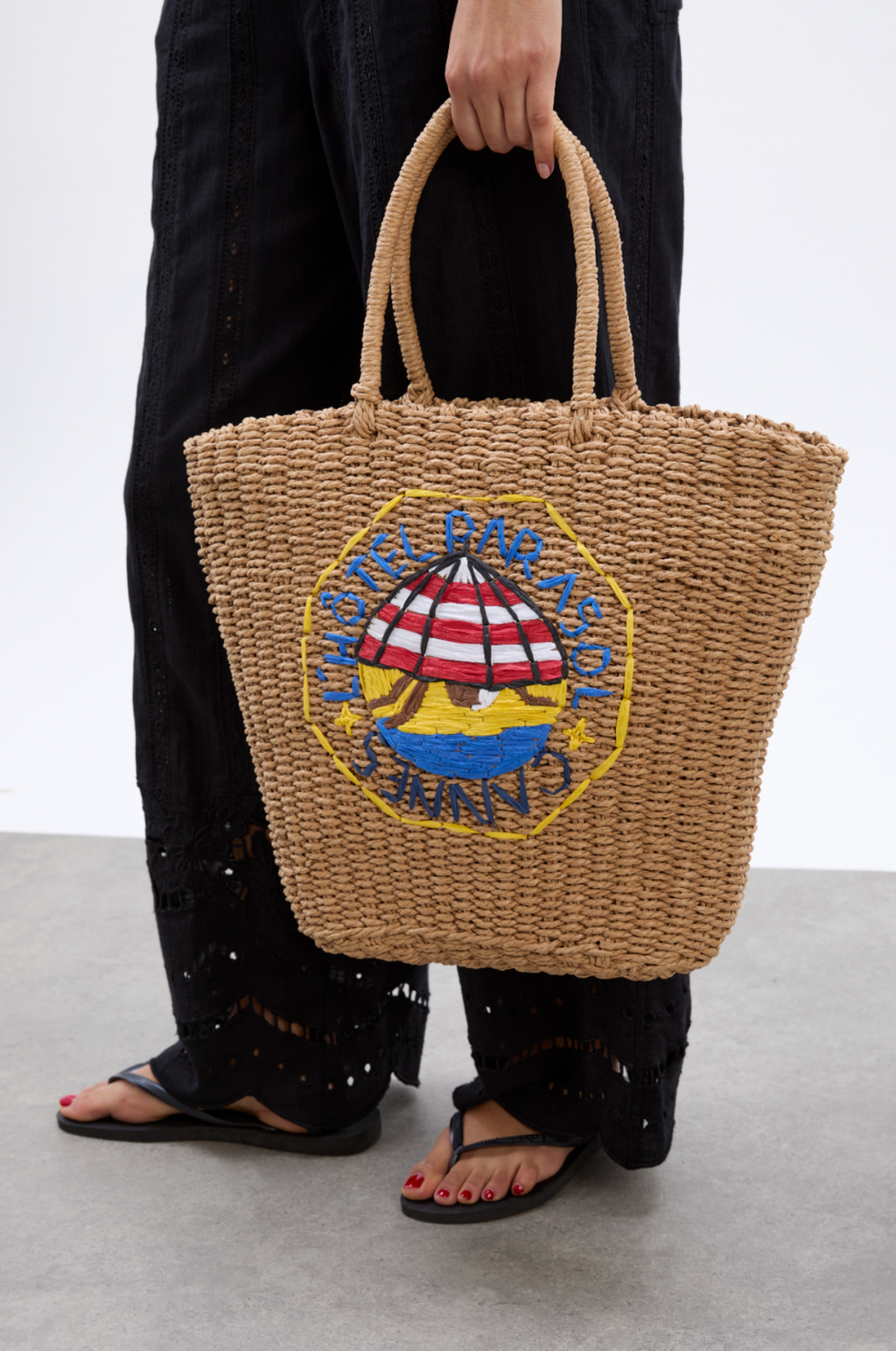 Straw Market Bag L'Hotel Embroidery