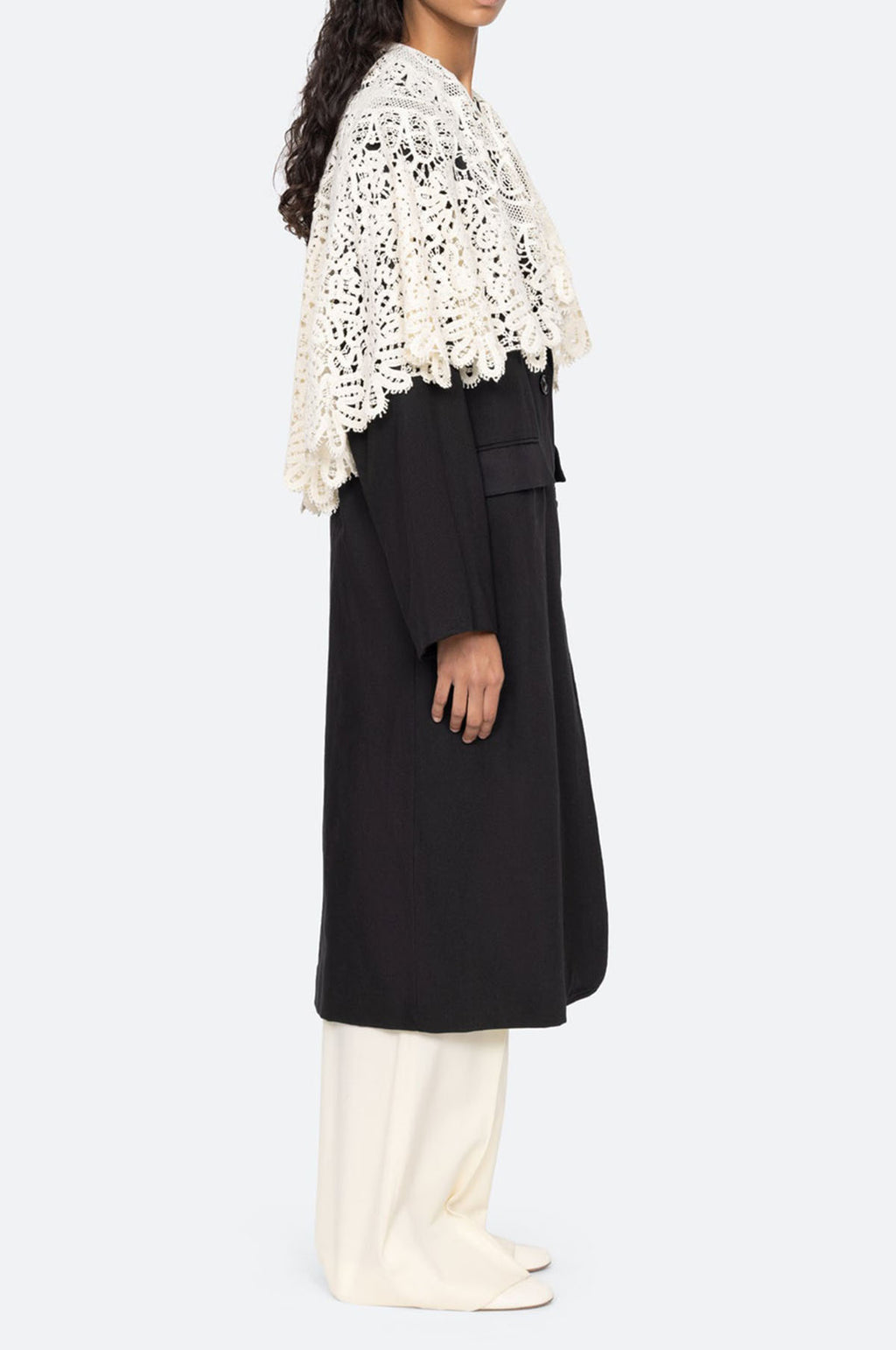 Alina Lace Oversized Long Coat Black