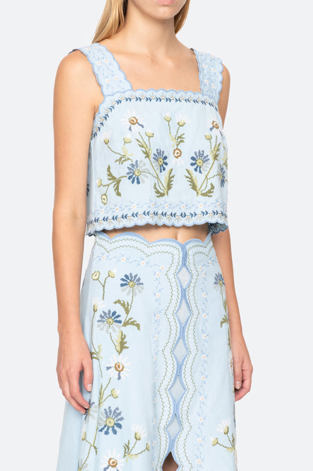 Audra Embroidery Tank Top Blue