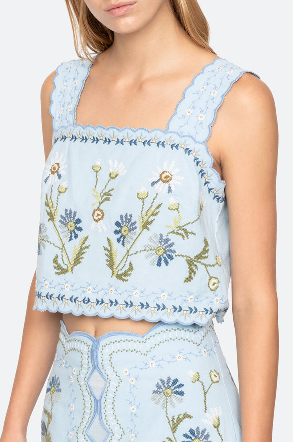 Audra Embroidery Tank Top Blue