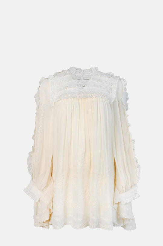 Ayda Embroidery Flared Mini Dress Cream