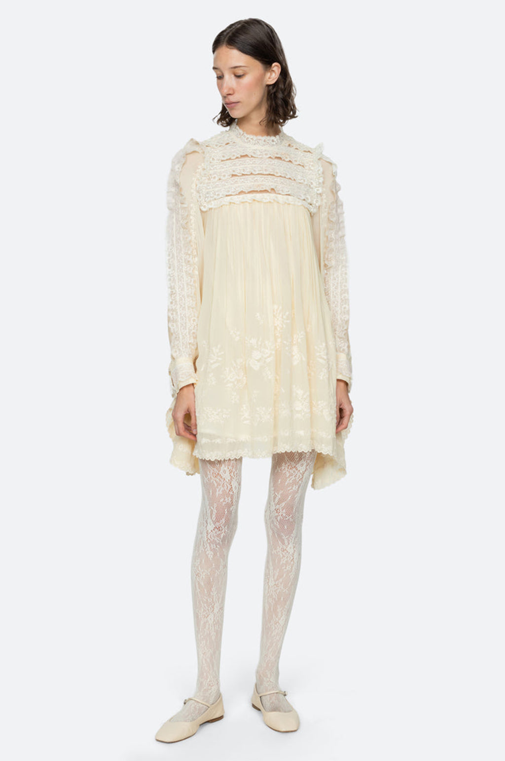 Ayda Embroidery Flared Mini Dress Cream