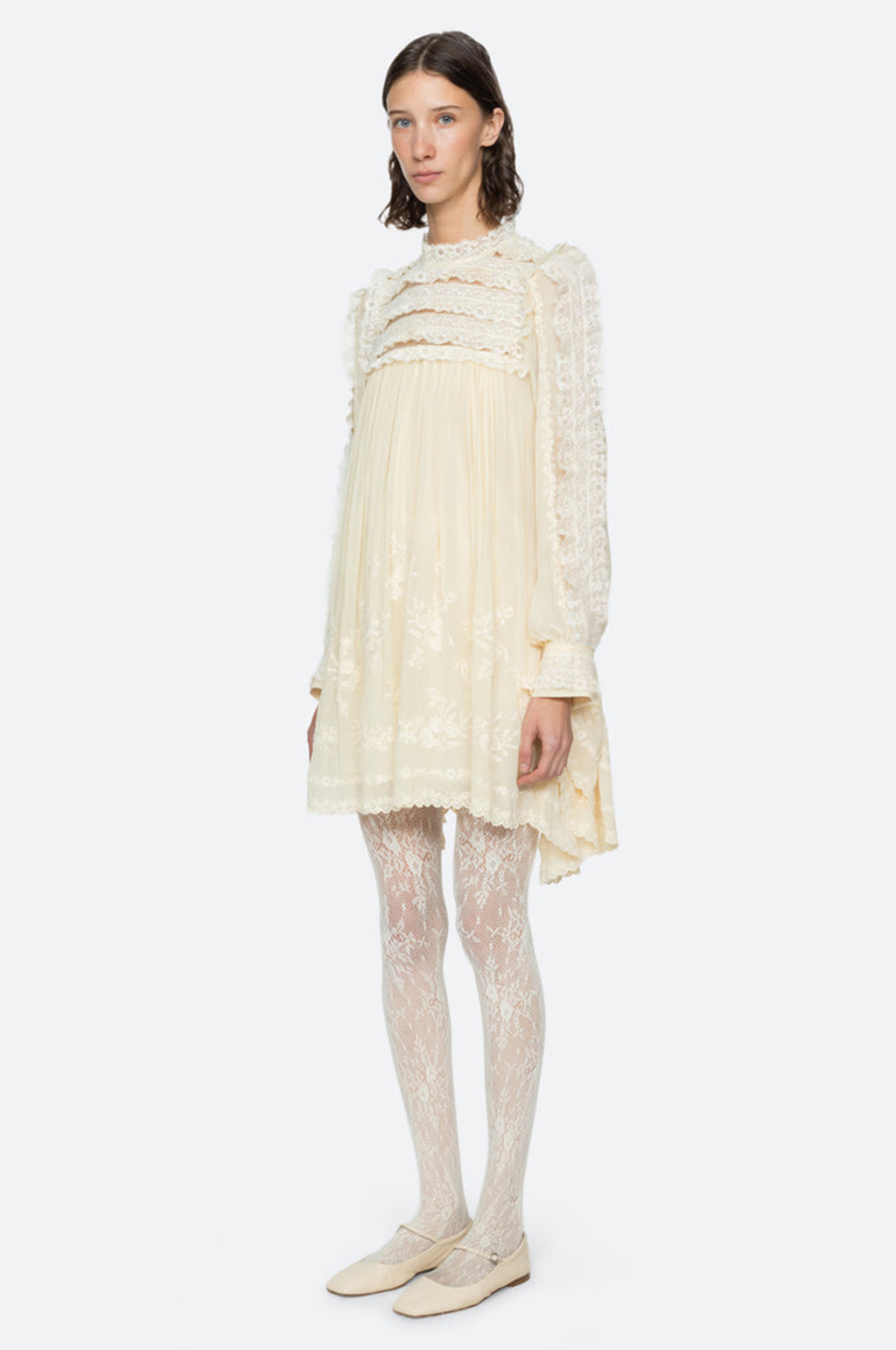 Ayda Embroidery Flared Mini Dress Cream