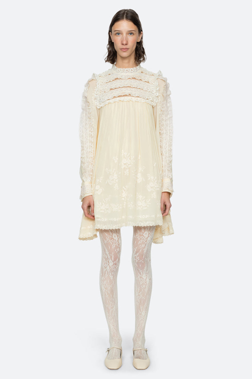 Ayda Embroidery Flared Mini Dress Cream