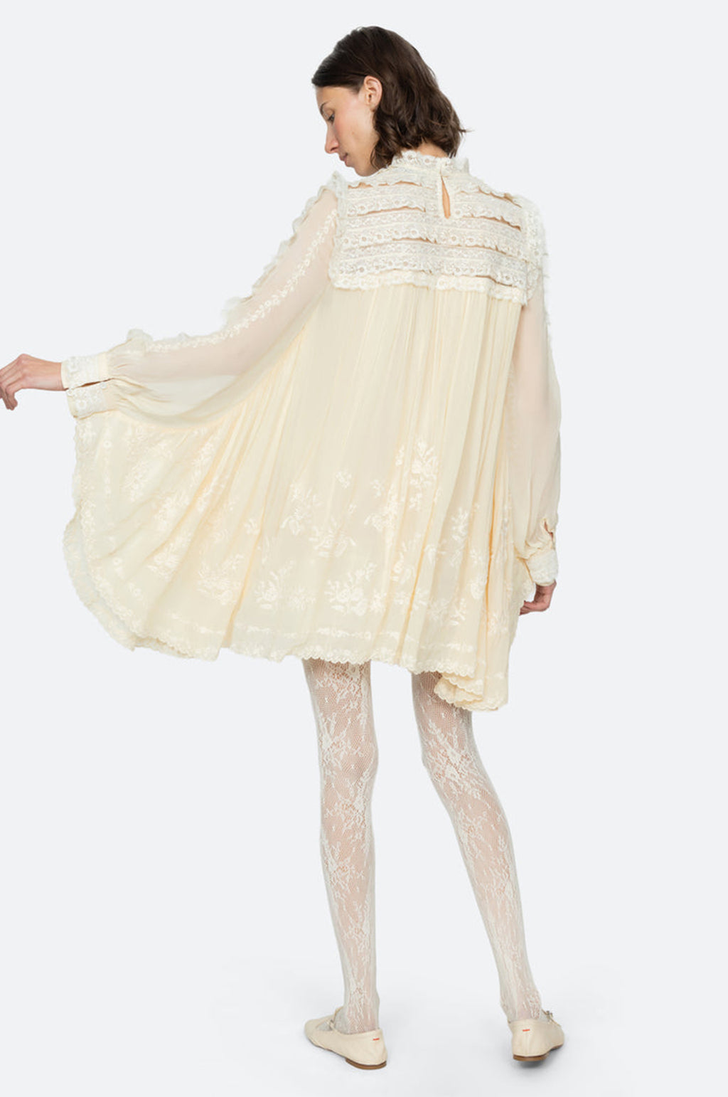 Ayda Embroidery Flared Mini Dress Cream