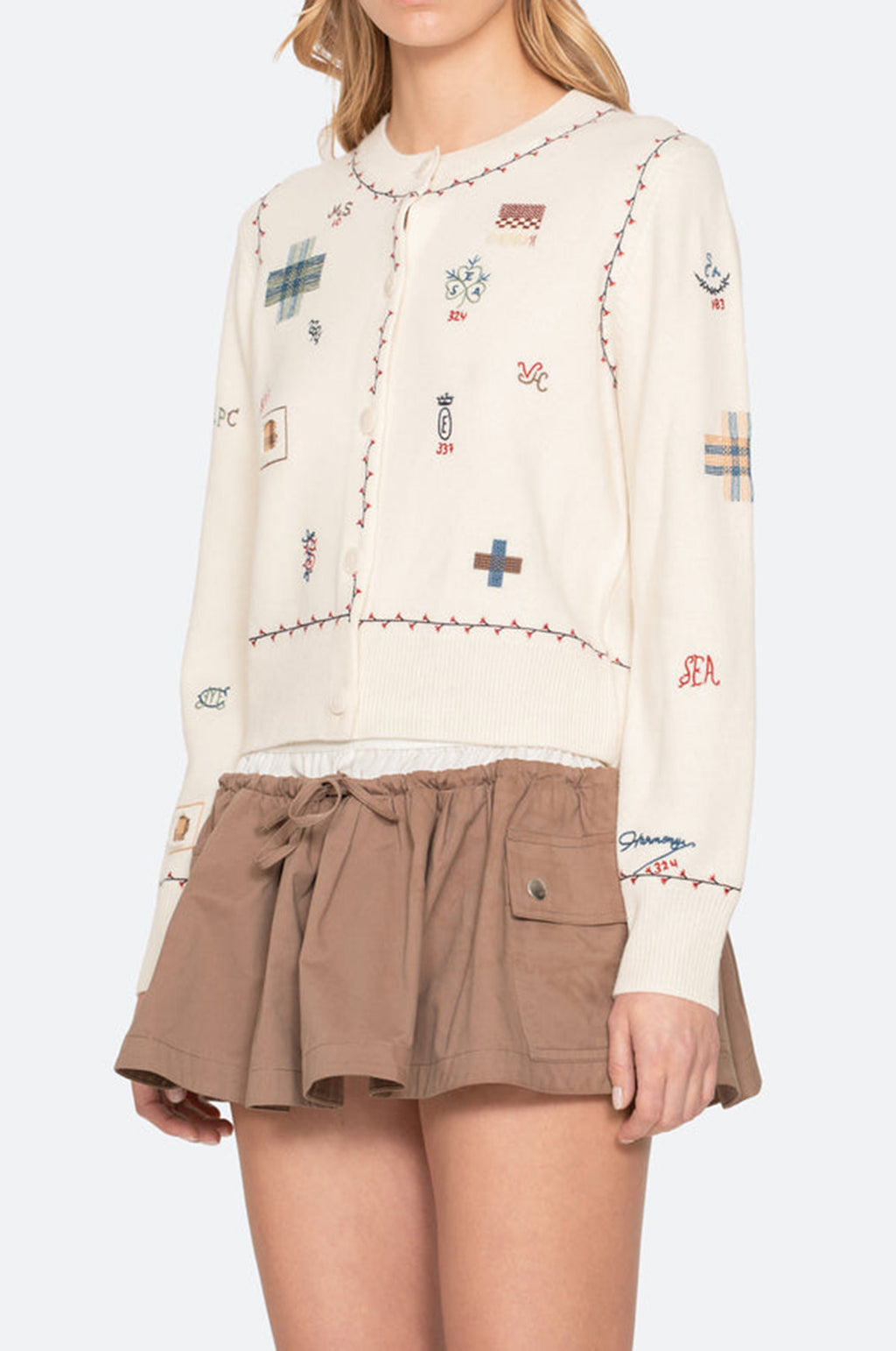 Claira Emb Knit Cardigan Cream