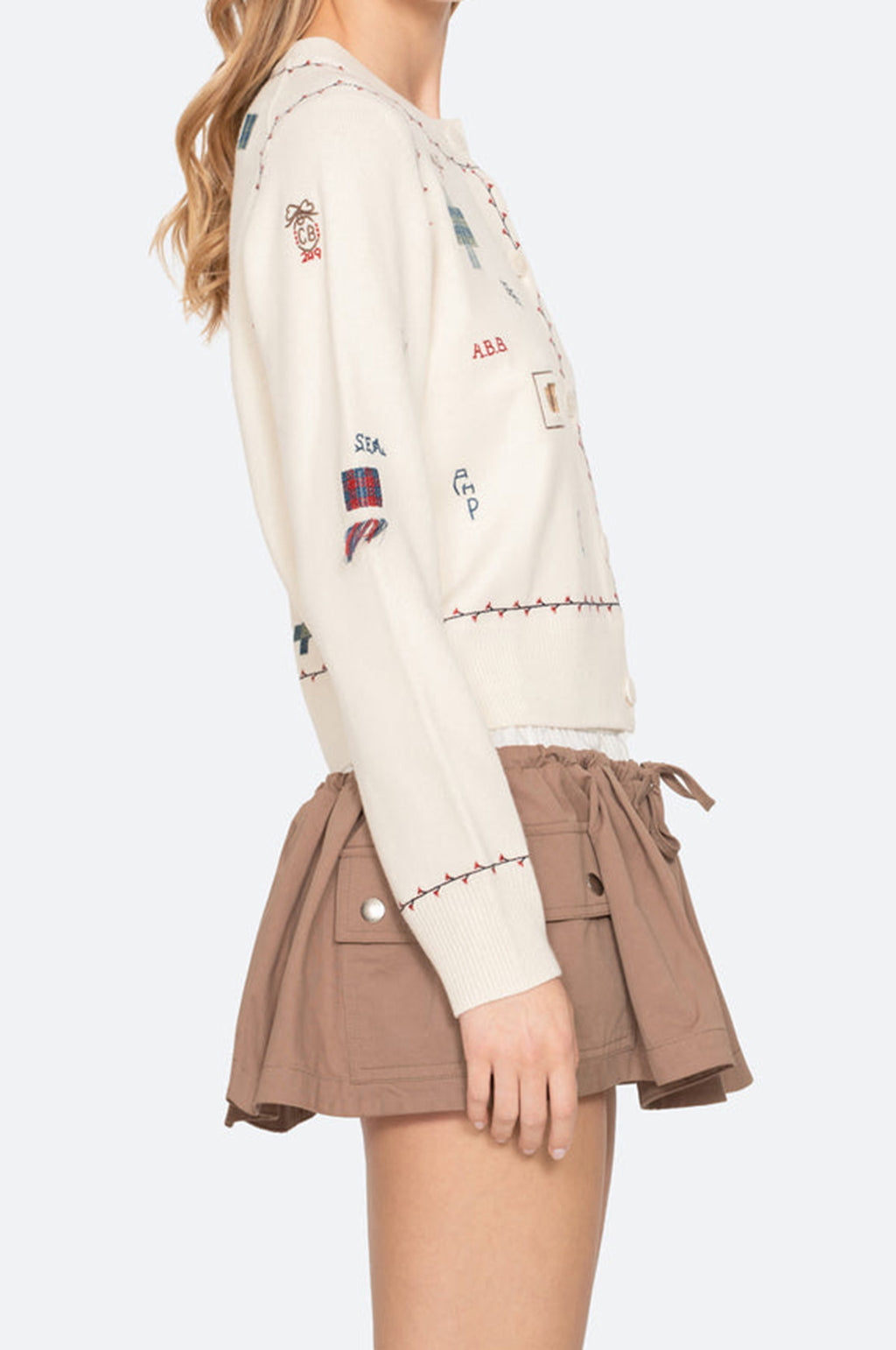 Claira Emb Knit Cardigan Cream