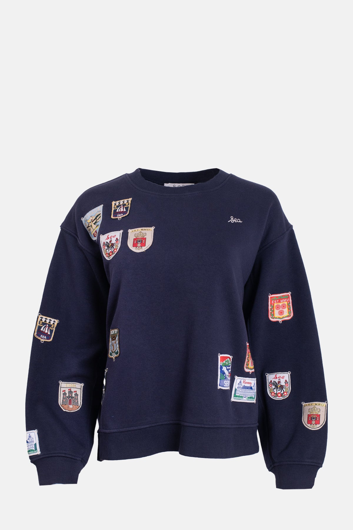 Sea New York Davis Patchwork Crew Neck Sweatshirt Navy.