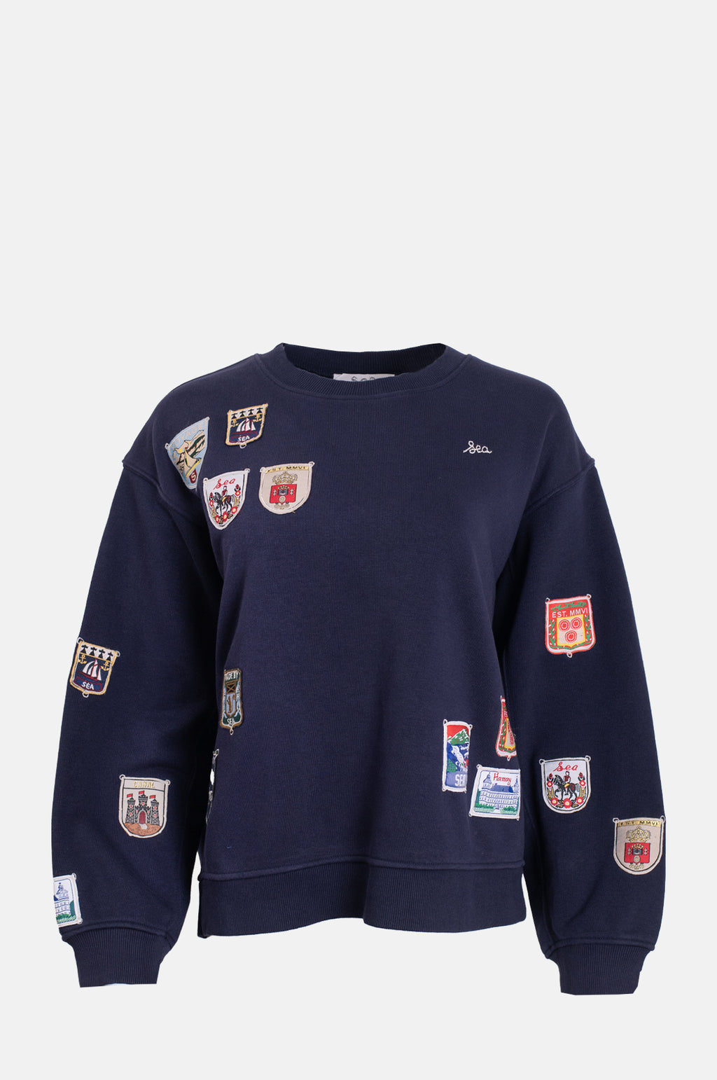 Sea New York Davis Patchwork Crew Neck Sweatshirt Navy.