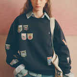 Davis Patchwork Crew Neck Sweatshirt Navy