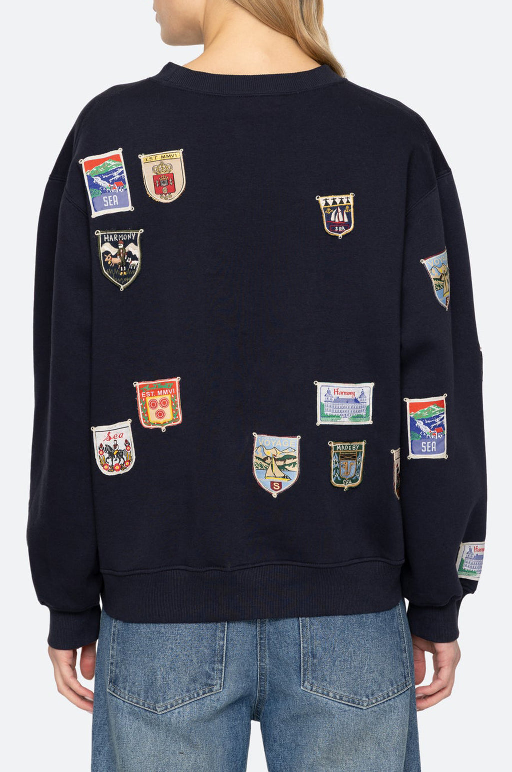 Davis Patchwork Crew Neck Sweatshirt Navy