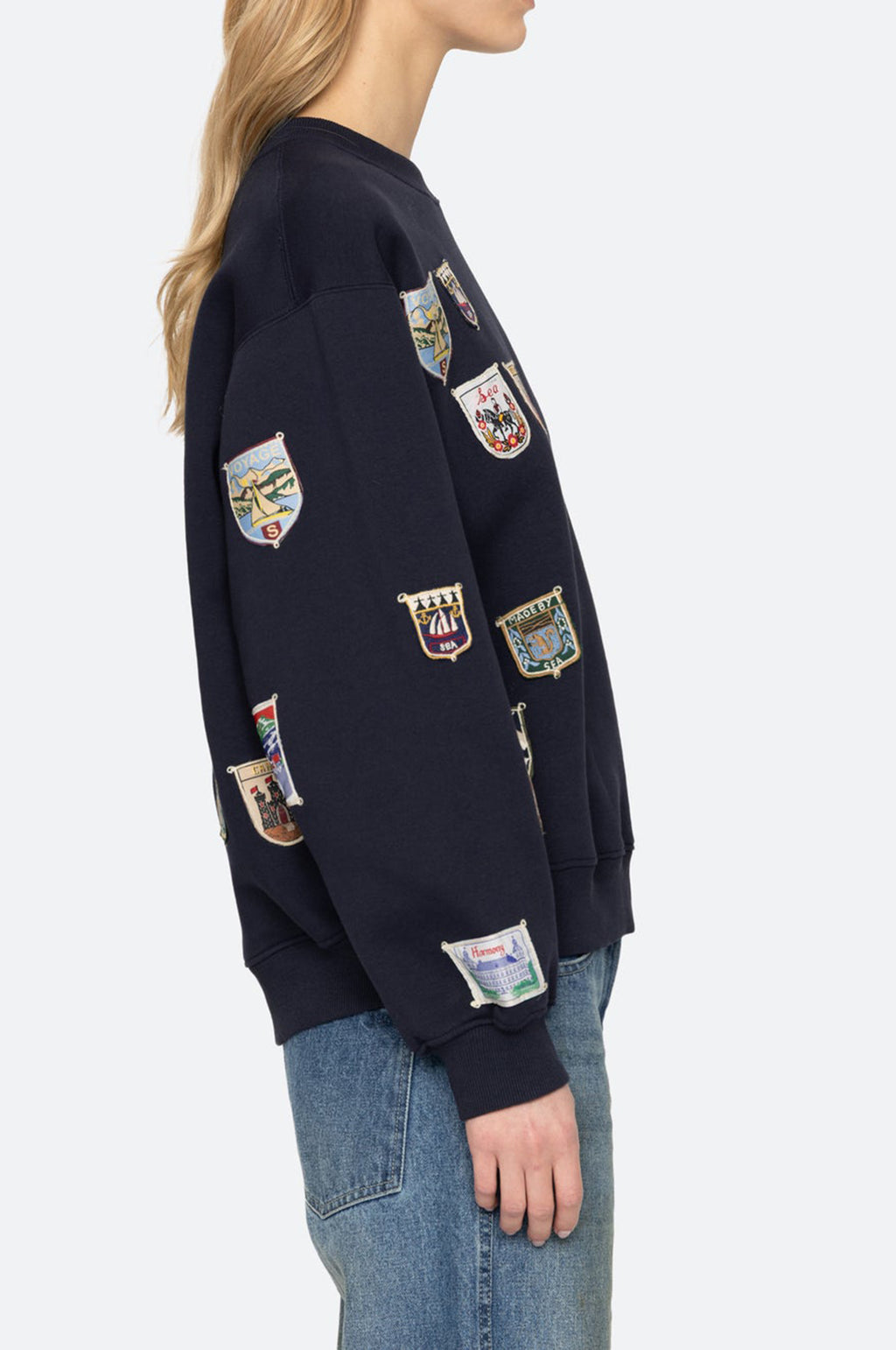 Davis Patchwork Crew Neck Sweatshirt Navy