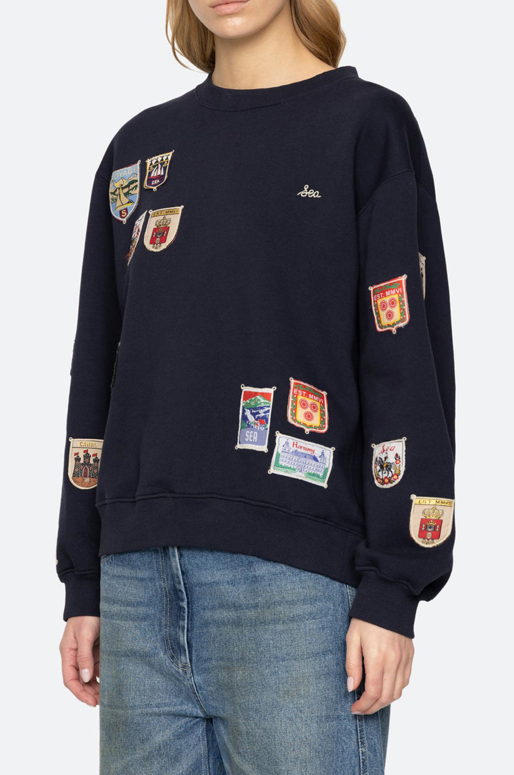Davis Patchwork Crew Neck Sweatshirt Navy