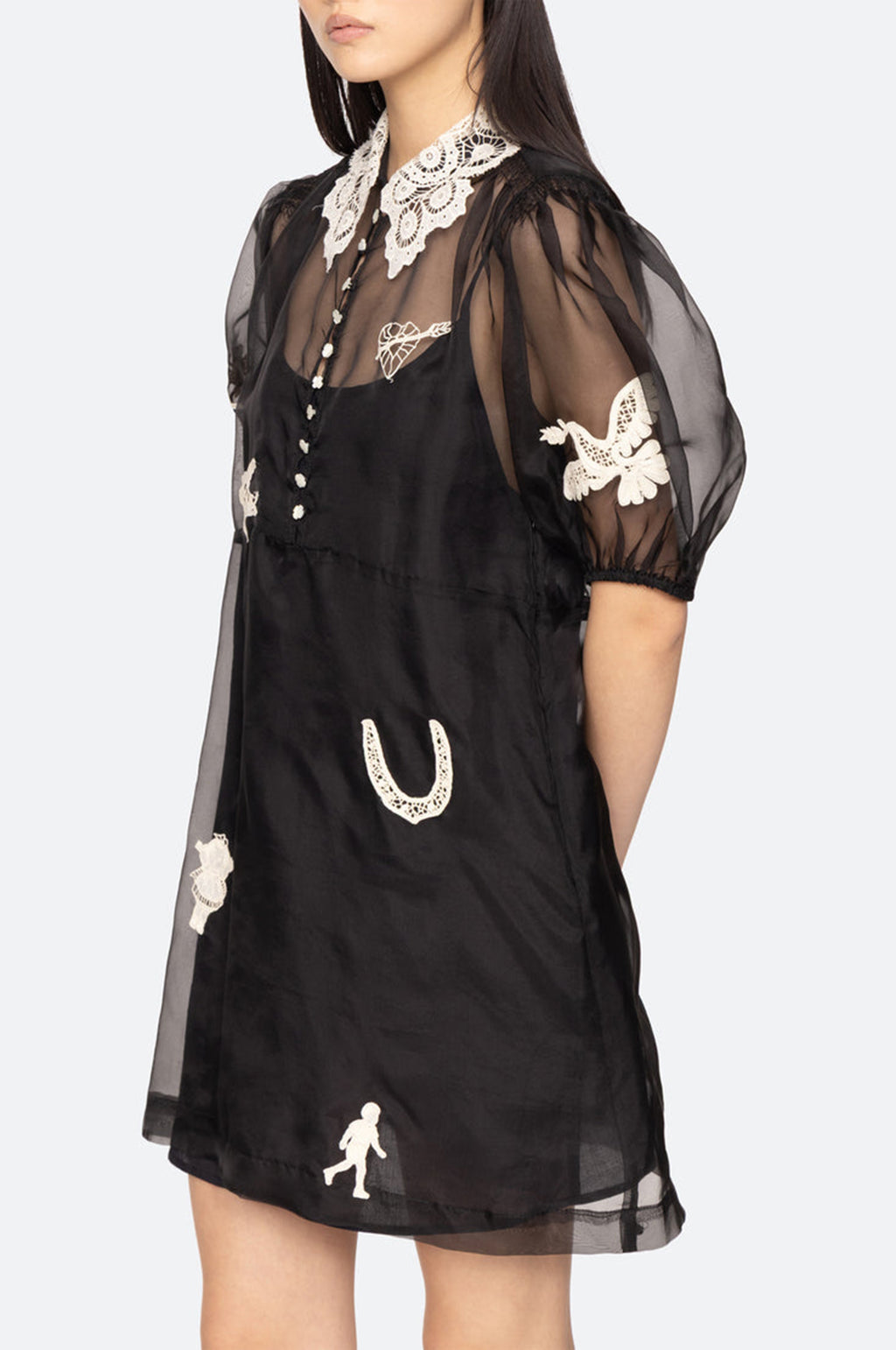 Ellison Solid Puff Slv Mini Dress Black