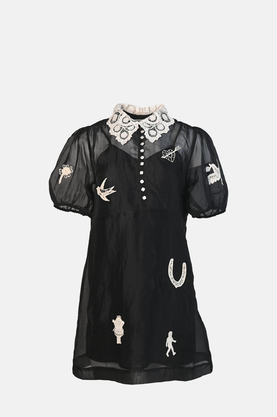 Ellison Solid Puff Slv Mini Dress Black