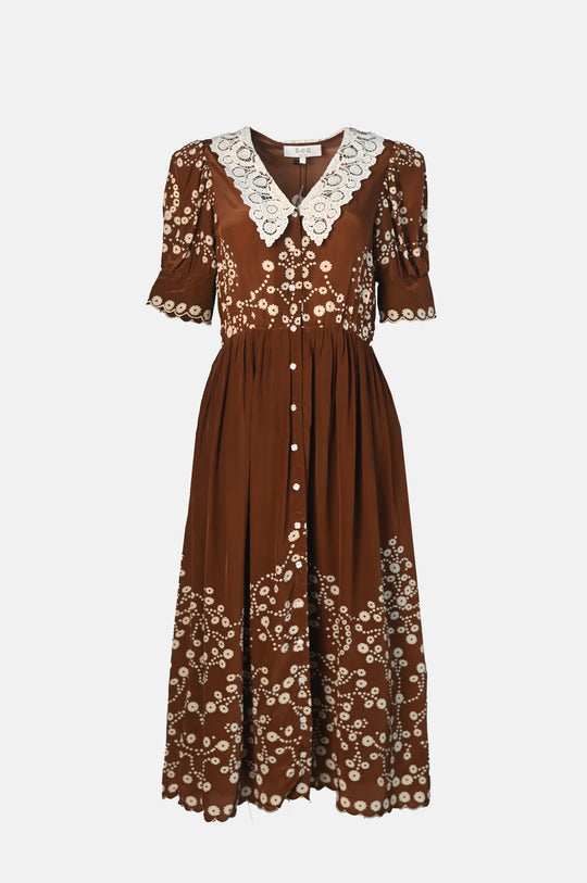 Frances Print S/Slv Midi Dress Brown