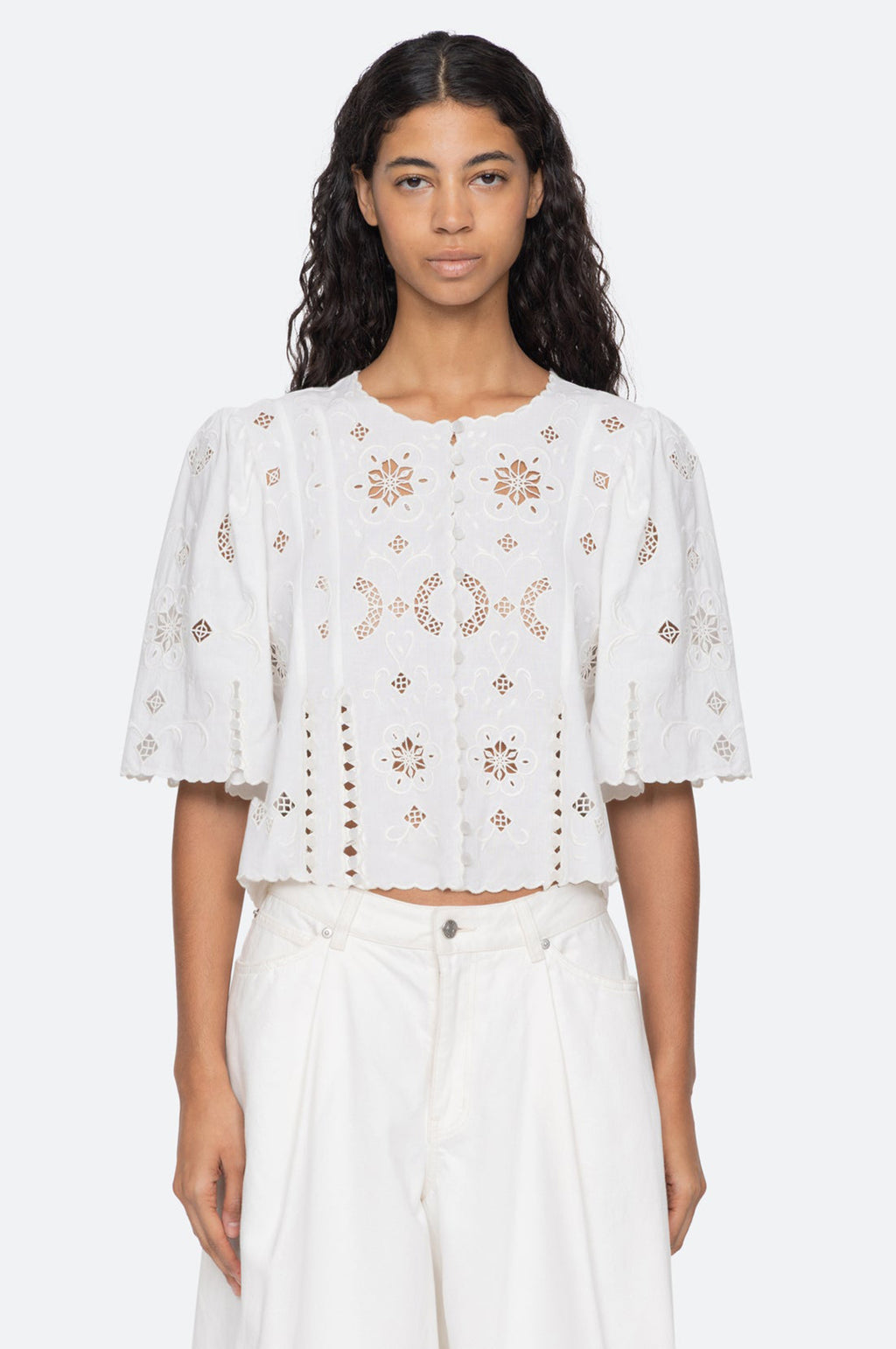 Gardener Emb S/Slv Top White