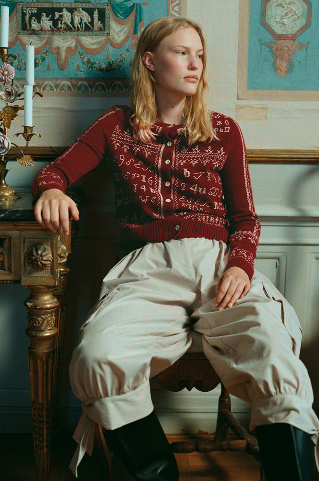 Kit Embroidery Cardigan Burgundy