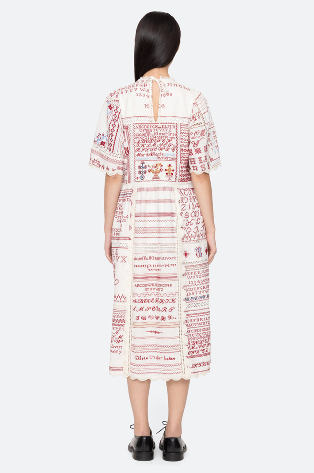 Kit Embroidery S/Slv Midi Dress Cream