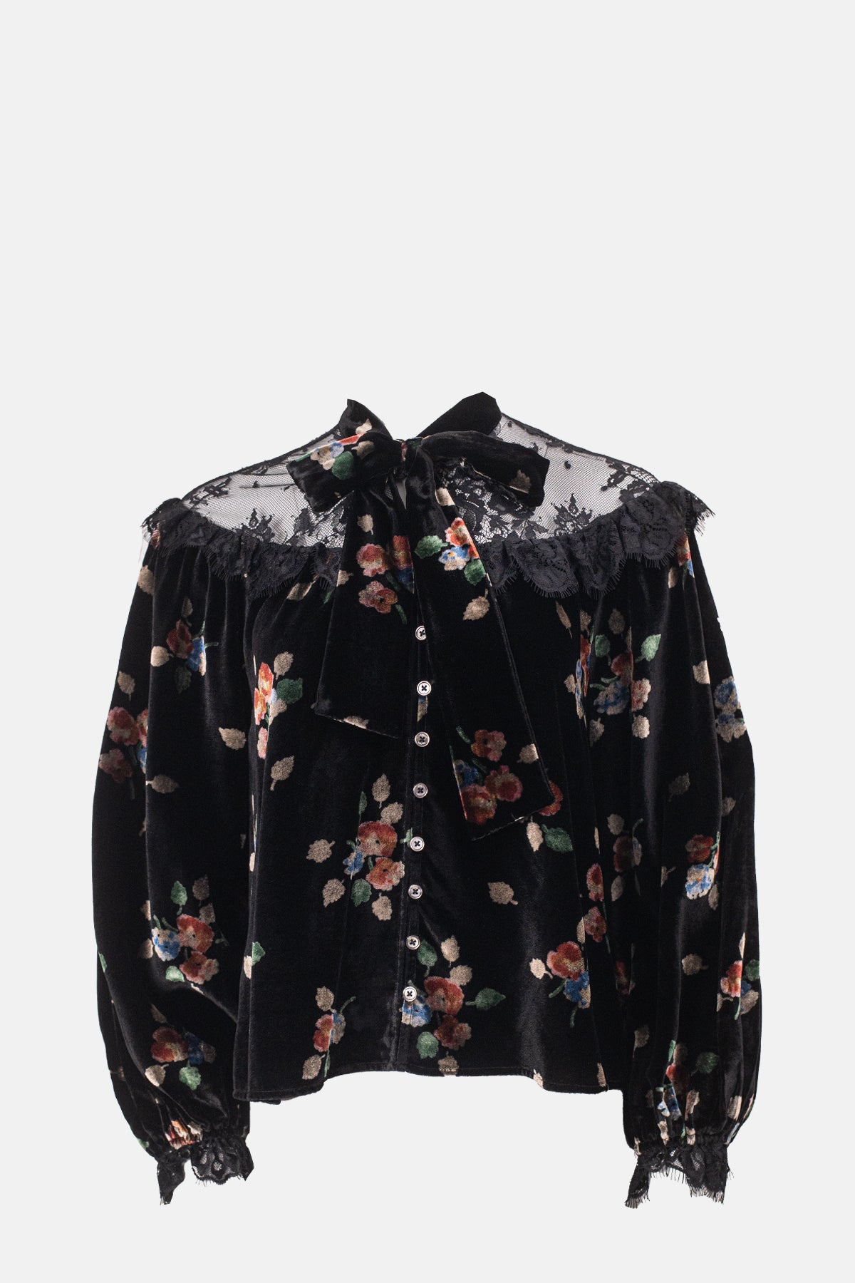 Sea New York Leda Velvet Long Sleeve Tie Neck Top Black.