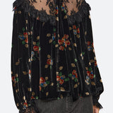 Leda Velvet L/Slv Tie Neck Top Black