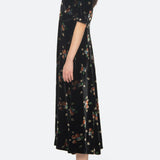 Leda Velvet Puff Slv Midi Dress Black